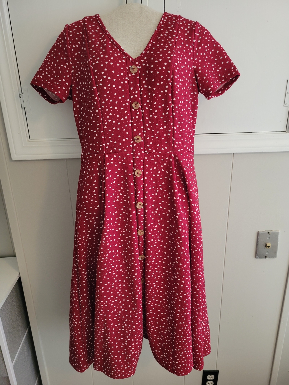 Source Unknown Red Heart-Print Button-Front Midi Dress